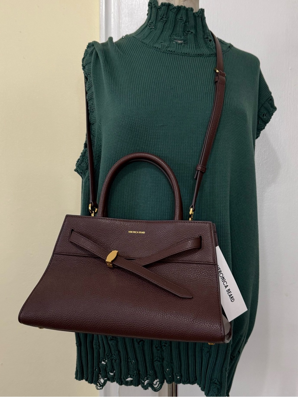 Veronica Beard Dash Bag Pebbled Leather Top-Handle Tote Brown with Gold Hardware - Picture 3 of 16